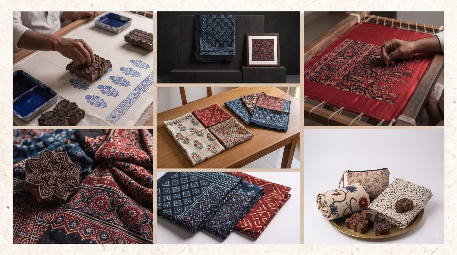 A plate of photographs of hand block printing