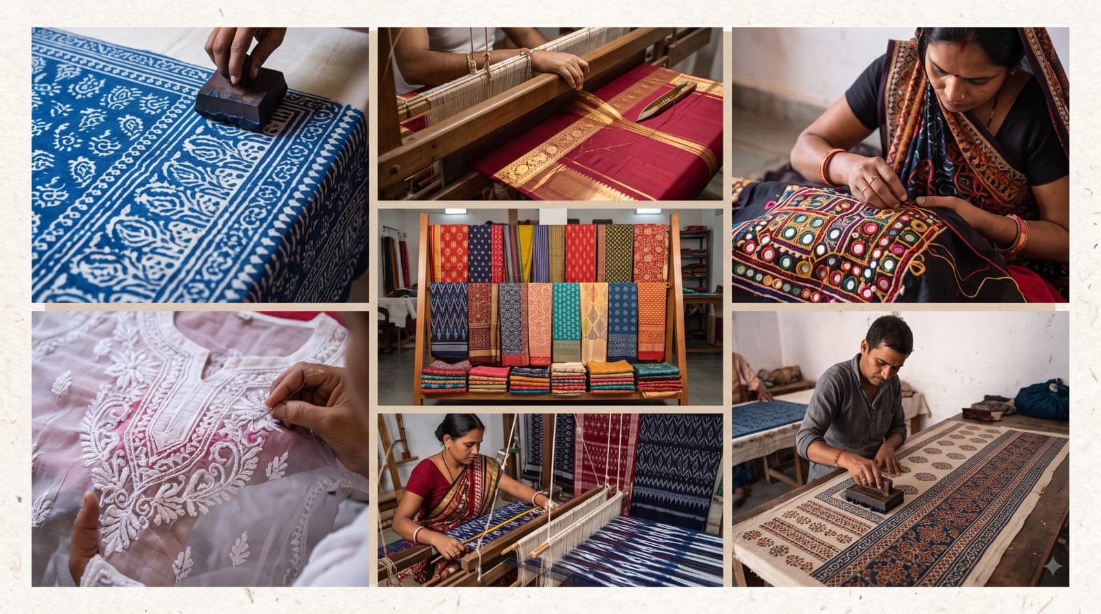A plate of photographs of textile-based crafts
